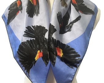 Red-Winged Blackbird Scarf - Satin Chérmeuse (26 in)
