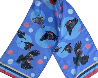 Red-Winged Blackbird Scarf - Silk Chiffon (10 x 45 in)