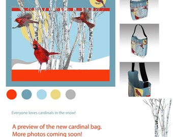 Coming Soon - Red Cardinal Crossbody Bag - Neoprene & Woven Cotten