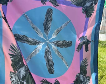 Raven Scarf - Peach & Teal - Silk Chérmeuse (26 in)