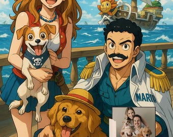 Ritratto personalizzato in stile anime: arte personalizzata per avventure piratesche (download digitale)