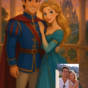 Custom Princess Style Portrait | Personalized Cartoon Drawing from Your Photo | Digital Fairytale Castle Artwork
