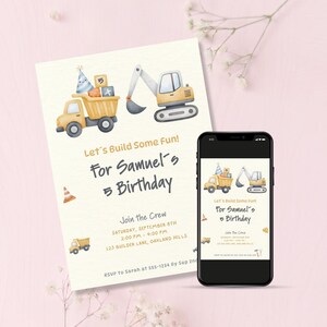 Construction Birthday Invitation Template | Little Builder Party Invite | Editable Canva Template | Printable 5x7 Digital Download