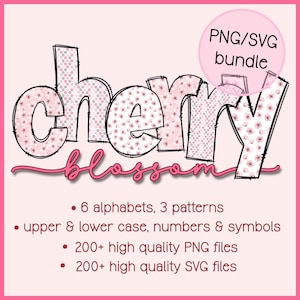 ¡Paquete SVG/PNG! 6 alfabetos completos, más de 400 archivos individuales, alfabeto doodle, flor de cerezo, rosa, PNG, alfabeto SVG, pastel, clipart
