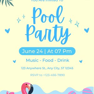 Pool party invitation, summer birthday invite, editable Canva template, kids swim party, printable digital download, fun summer invite