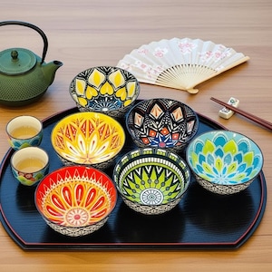 Set di ciotole in ceramica Boho fatte a mano - 6 ciotole piccole da 4,7" per cereali, zuppe, gelati e snack | Adatto al microonde - Lavabile in lavastoviglie