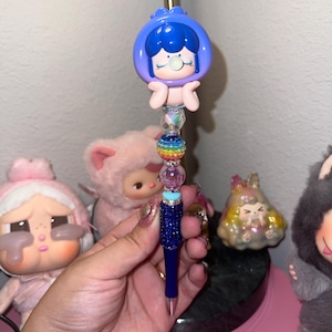 Kawaii Baby Fruit Nanci Pen – Blueberry Girl Charm Pen with Beads & Sparkles | Cute Stationery Gift | Aesthetic Desk Accessory