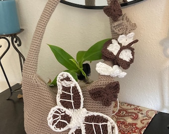 Sac à bandoulière au crochet effet papillon, cadeau de printemps