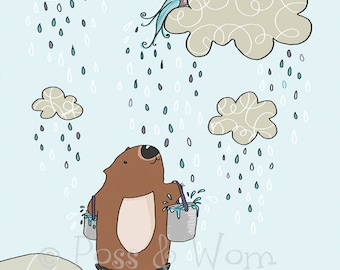 Australian Nursery Wall Art – Soggy Wombat Print – Kids Wildlife Bedroom Decor by Poss & Wom