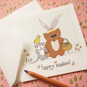 Tarjeta de Pascua, huevo de caza con Poss y Wom