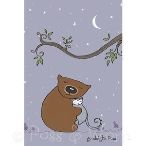 Childrens art, nursery art, wall art Mini Print Goodnight Poss image 2