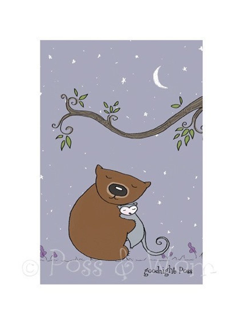 Childrens art, nursery art, wall art Mini Print Goodnight Poss image 2