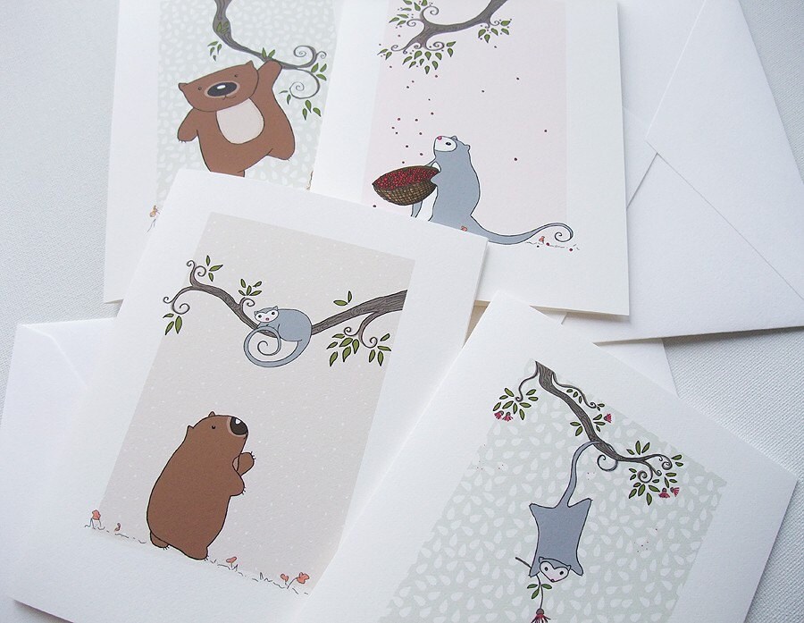 Greetings Card Gift Card 4 PACK Set Poss and Wom Etsy Australia