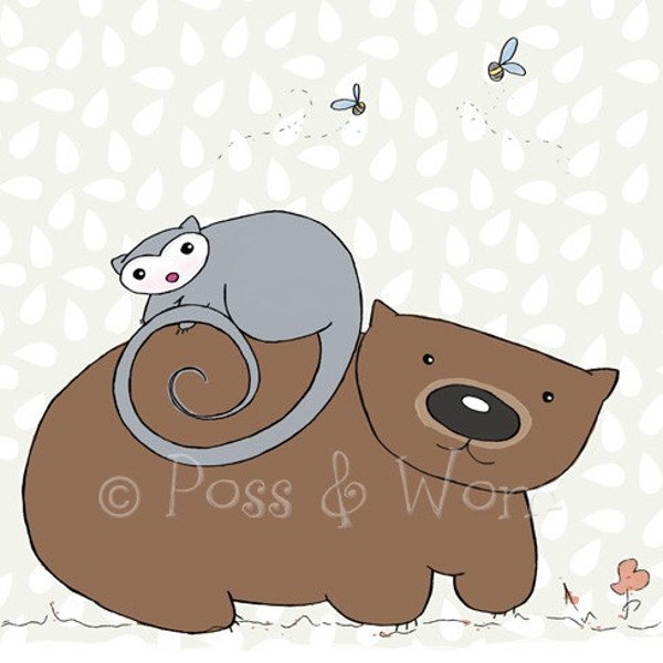 Childrens art print Poss and Wom