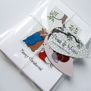 Tarjetas navideñas PAQUETE DE 6, hechas a mano en Australia, Poss and Wom