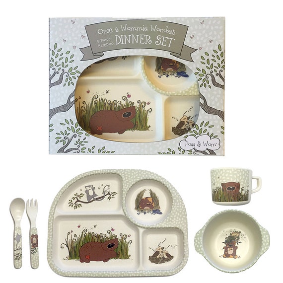 Once a Wommie Wombat Bamboo Dinner Set  5 Piece Eco-Friendly Kids  Tableware | Poss & Wom Australian Animal Design | Gift Boxed - Etsy.de