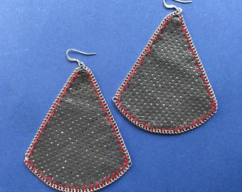Leather statement earrings with color pop