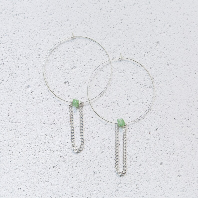 STATEMENT HOOP EARRINGS with gemstones and chunky chain mixed stones gifts under 50 for her