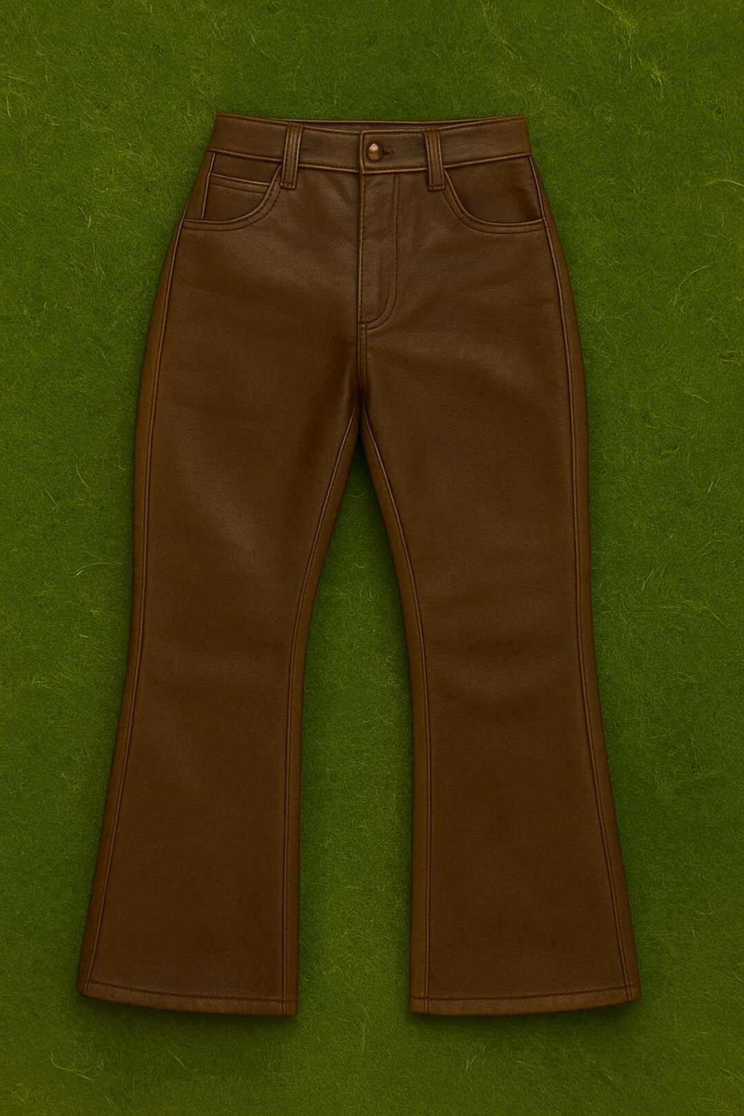 ヴィンテージブラウンレザーフレアパンツ、ハンドメイドバイカー