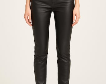 Handmade Vegan Leather High-Waisted Pants: Slim Fit Streetwear