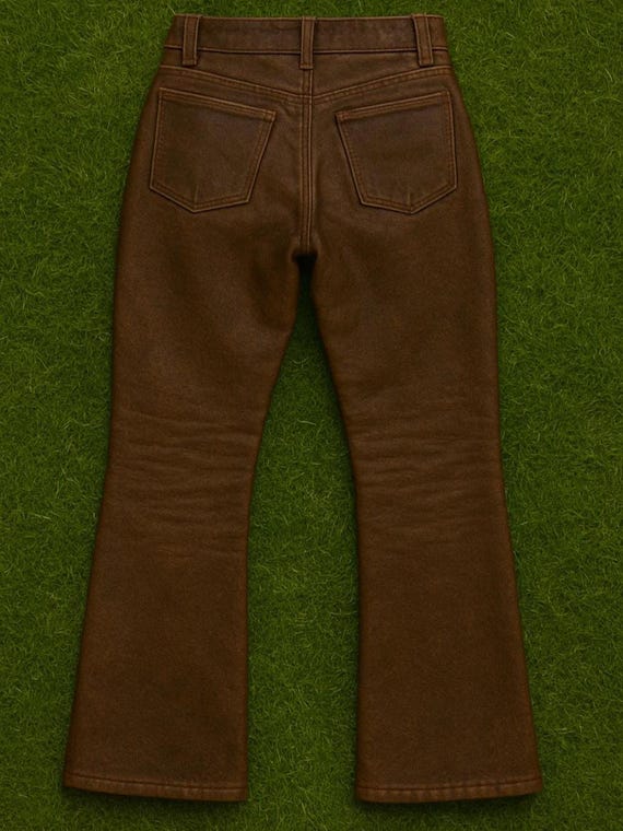 ヴィンテージブラウンレザーフレアパンツ、ハンドメイドバイカー