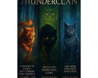 Legacy of Thunder Clan Poster - Lionblaze, Hollyleaf, Jayfeather Art Print | Distressed Look Fine Art Decor