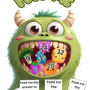 Feed the monster numbers game, educational game, home school, Maths & English