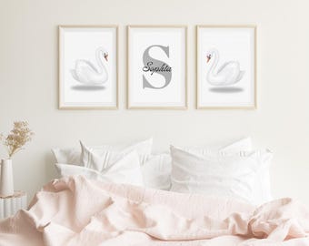 Ensemble d&#39;affiches imprimables Swan Trio – oeuvre d&#39;art minimaliste cygne | Téléchargement numérique