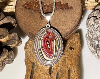 Fordite (Corvette) Sterling Silver Pendant Necklace with 18 inch chain