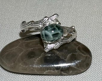Michigan Greenstone 6x8 mm Ring • Turtleback Chlorastrolite, Sterling Silver (Size 6.75)