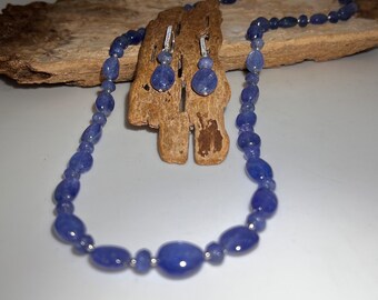 Tanzanite Nugget 20 inch Necklace, Cubic Zirconia Tanzanite Earring set, Magnetic Safety Clasp
