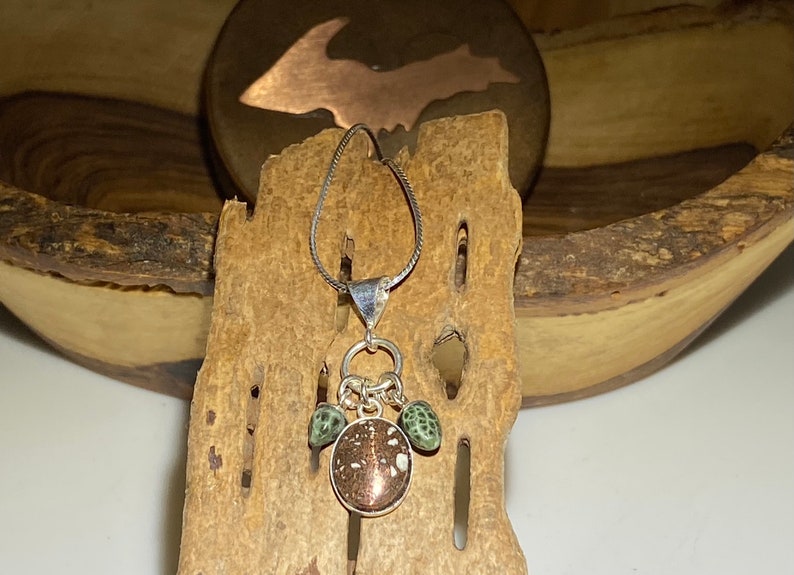 Upper Michigan Copper Firebrick Sterling Silver Necklace Michigan Greenstone Chlorastrolite