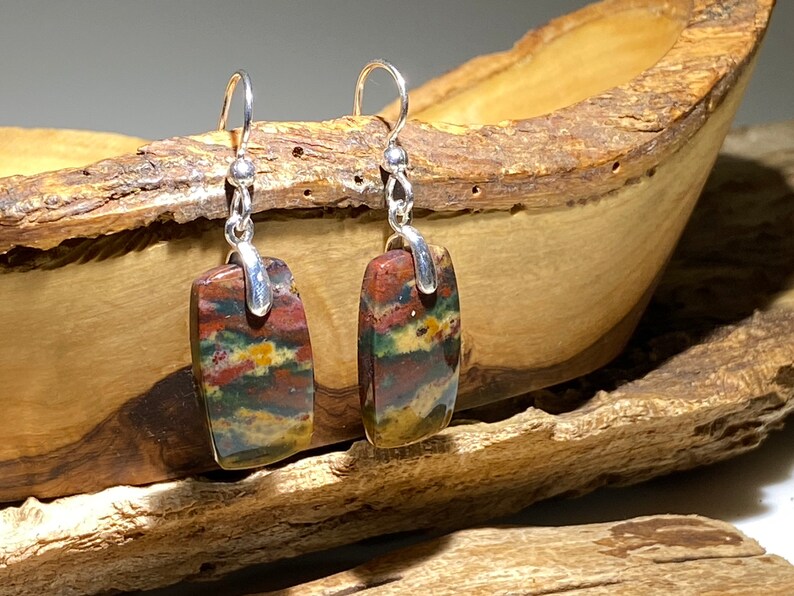 Sterling Silver Wires E257 Earrings Bloodstone cut into scrabs Sterling Silver Wires E257 Earrings Bloodstone cut into scrabs