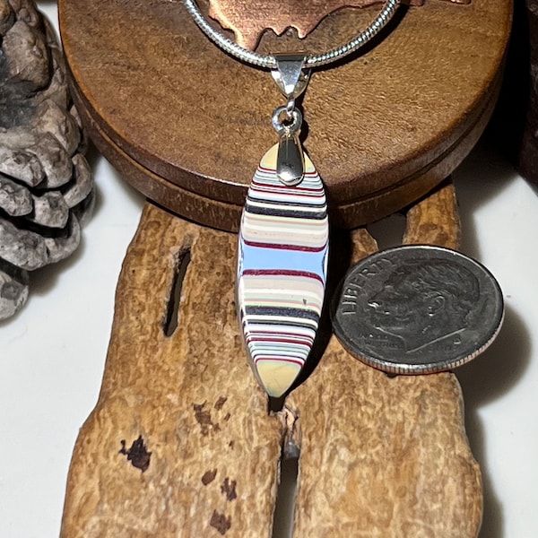 Fordite (AMC) Rare 1960’s Sterling Silver Pendant and Sterling Silver Chain