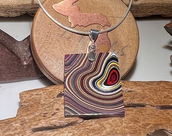 Fordite (Corvette) Pendant with Sterling Silver Chain