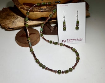 Copper Epidote Necklace and Earrings 18 inches long