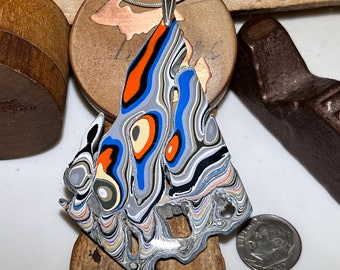 Very Rare and Funky (Minnesota) Fordite 2 sided Pendant with Sterling Silver Chain