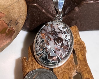 Copper Replacement Eye Agate Exceptinal Large 24x18mm (1 inch x .7 inch) Lake Superior Agate set in Sterling Silver Pendant