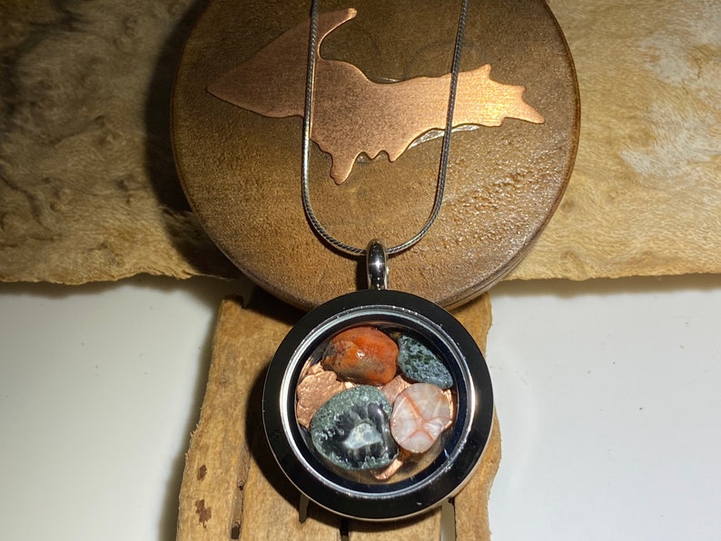 Keweenaw Copper Lake Superior Thomsonite Window Pendant Michigan Greenstone ,Chlorastrolite