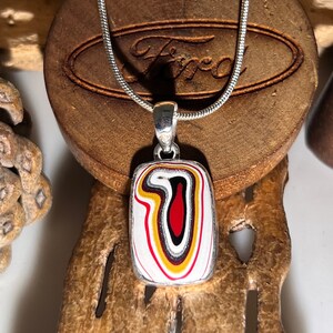Fordite Pendant Necklace, Sterling Silver Chain, Detroit Agate