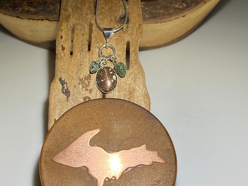 Upper Michigan Copper Firebrick Sterling Silver Necklace Michigan Greenstone Chlorastrolite