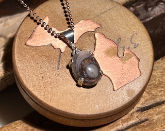 Copper Replacement Eye Agate Lake Superior (Very Rare Quality) 12x7mm Pendant Necklace