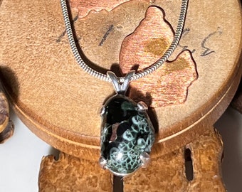 Isle Royale Greenstone with Copper inclusion Extremely Rare 14x9 mm Chlorastrolite Pendant in Sterling Silver