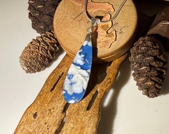 Blue Plume Agate Sterling Silver Necklace.