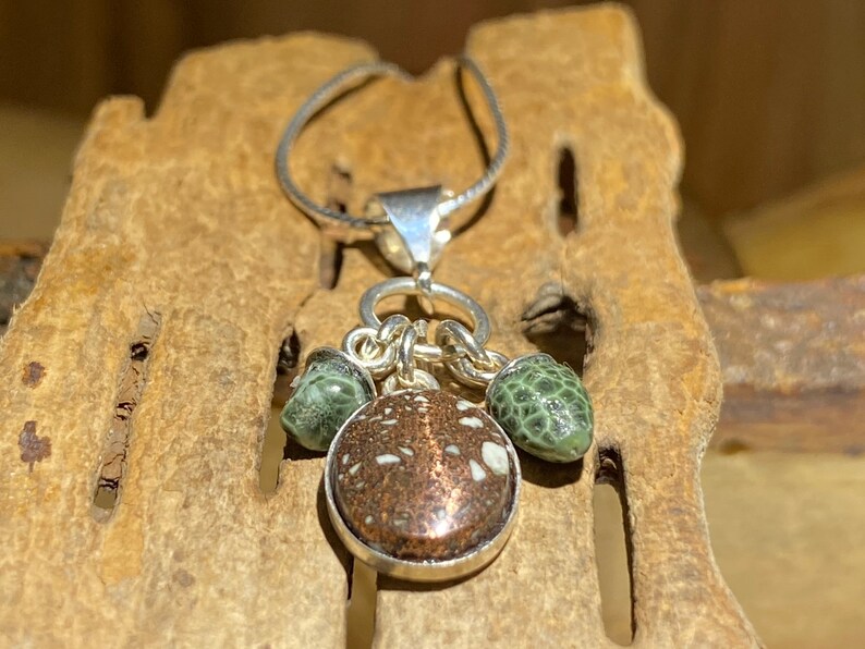 Upper Michigan Copper Firebrick Sterling Silver Necklace Michigan Greenstone Chlorastrolite