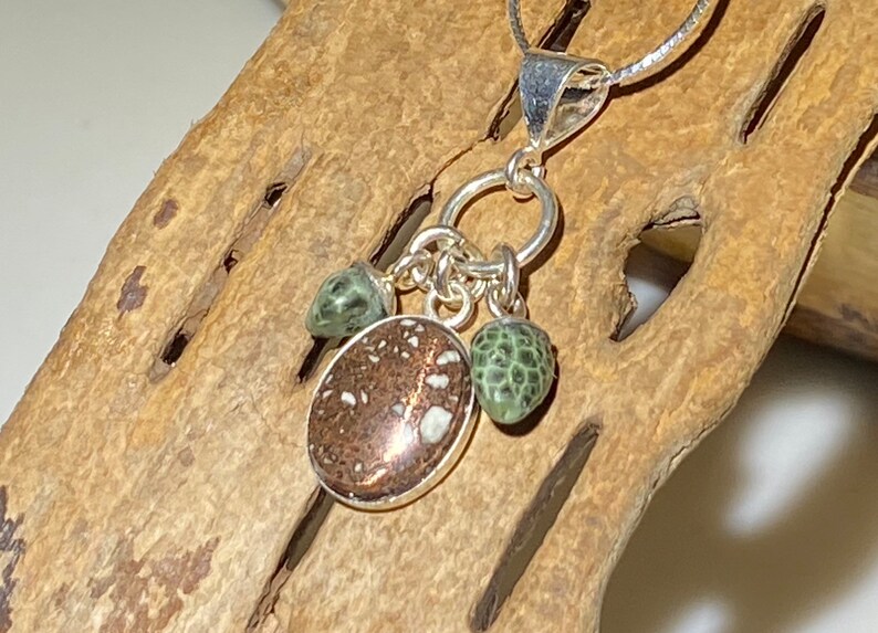 Upper Michigan Copper Firebrick Sterling Silver Necklace Michigan Greenstone Chlorastrolite