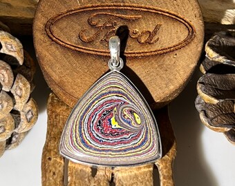 Fordite (Corvette) 1 inch Triangle Sterling Silver Pendant