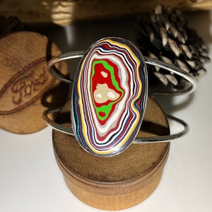 Fordite Large Sterling Silver Cuff Bracelet