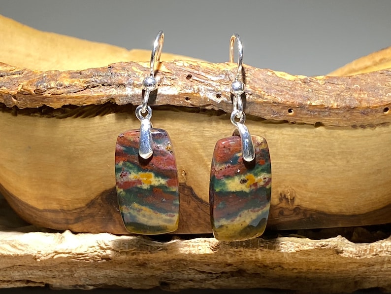 Earrings Bloodstone cut into scrabs Sterling Silver Wires E257 Earrings Bloodstone cut into scrabs Sterling Silver Wires E257