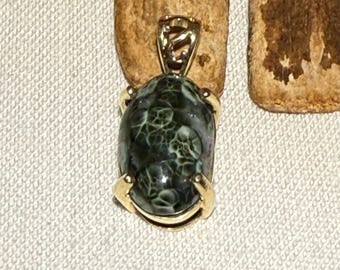 Isle Royale Greenstone 14k Gold large 14x9 mm Chlorastrolite Pendant